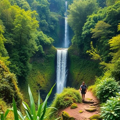 A scenic hike to Sipi Falls with lush green surroundings