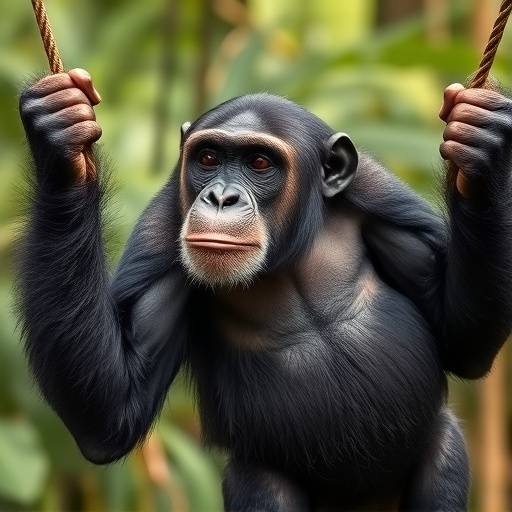Chimpanzee swinging in Kibale National Park