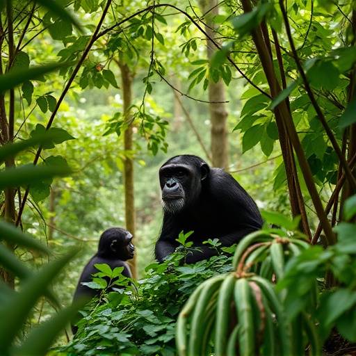 Kibale National Park forest interior with chimpanzee