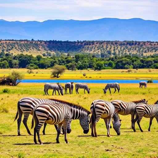 Lake Mburo National Park landscape with zebras grazing